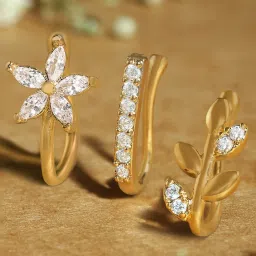 Zaveri Pearls Set of 3 Gold Tone Cubic Zirconia Brass Clip On Nose Pins-ZPFK17365 image 1