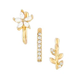 Zaveri Pearls Set of 3 Gold Tone Cubic Zirconia Brass Clip On Nose Pins-ZPFK17365 image 5