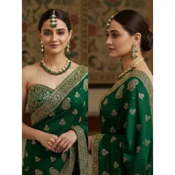 LUCKY JEWELLERY 18k Gold Plating Green Kundan Necklace with Pair of Earrings and Mang Tikka image 3