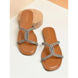 Louis Stitch Women Tan Open Toe Cross Strap Lightweight Flats-image-45