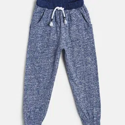 MINI KLUB Infant Girls Blue & White Textured Pure Cotton Joggers-image-79