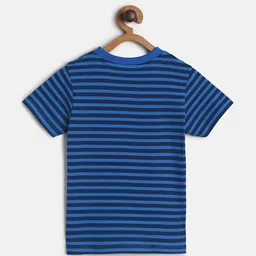 MINI KLUB Boys Blue  Black Striped Cotton Pure Cotton T-shirt image 3