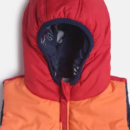 MINI KLUB Boys Red & Orange Colourblocked Lightweight Padded Jacket image 4