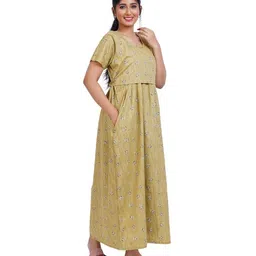 menmaii Zipless One Piece Maternity & Feeding Dress/Gown/Nighty| 100% Cotton with a Side Pocket | Calf/Full Length/for Pregnancy & Nursing- (L to 4XL) image 4