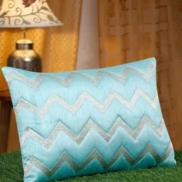 HOSTA HOMES Blue & Silver-Toned Embellished Rectangle Cushion Covers-picture-32