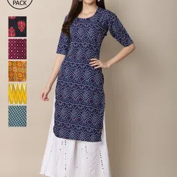 7threads KALINI Women Pack Of 6 Ethnic Motifs Printed Crepe Kurta image 1