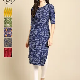 7threads KALINI Women Set Of 6 Geometric Printed Round Neck Summer Sheers Crepe Kurta image 1