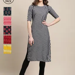 7threads KALINI Pack Of 6 Women Printed Crepe Kurta image 1