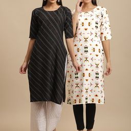 7threads KALINI Pack Of 2 Ethnic Motifs Printed Straight Regular Crepe Kurta-picture-19