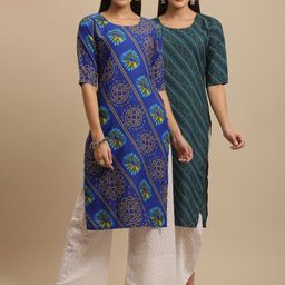 7threads KALINI Pack Of 2 Ethnic Motifs Printed Straight Crepe Kurta-picture-7