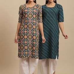 7threads KALINI Women Green & Blue Ethnic Motifs Printed Crepe Kurta-picture-18