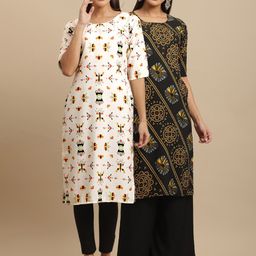 7threads KALINI Pack Of 2 Geometric Printed Crepe Kurtas-picture-10