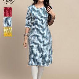 7threads KALINI Women Blue & Red Printed Block Print Crepe Kurta-picture-8