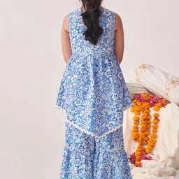 pspeaches Girls Floral Printed High Slit Gotta Patti Kurta with Sharara image 4