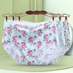 dhruva sales Women’s Cotton Ice Silk Printed Seamless Medium Waist Briefs Ladies Underwear Random Design Multicolor(Pack of 3) image 5