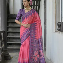 VISHNU WEAVES Polka Dots Printed Tussar Saree-picture-14