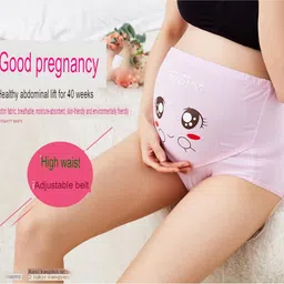 Ghelonadi Women's Maternity High Waist Underwear Pack of 2 Cotton Pregnancy Panties Smile Printing Belly Underpants Over Bump Briefs with Adjustable Drawstring image 5