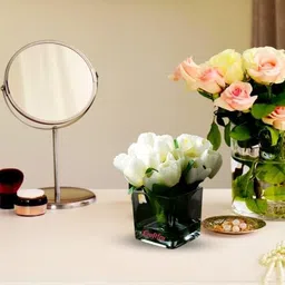 craftfry Center Designer Glass Square Cube Glass Vase for Home Table Decor Clear Glass Vase (4x4) (Pack of 1) image 5