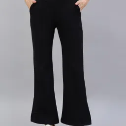 98 Degree North Women Black Fleece Flared Textured Trackpant-image-43