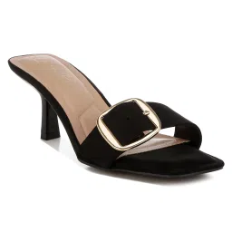 London Rag Buckle Strap Slip On Sandal Heels - Black image 1