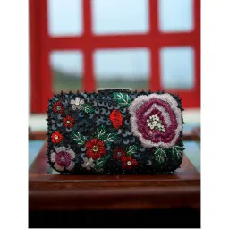 NR BY NIDHI RATHI Women Black Embellished Fabric Box Clutch-image-0