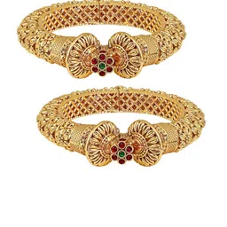 Peora Set Of 2 Gold Plated Stones Studded Openable Gokhru Kada Bangles image 2