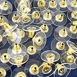 I Jewels 50 Pcs Golden Bullet Clutch Earring Backs - Secure and Comfortable Earring Backings with Silicone Pad and Rubber Stoppers for Stud Earrings - Golden image 3