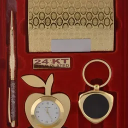 INTERNATIONAL GIFT 4-Pcs Yellow Pen Card Holder With Apple Clock & Key Ring-image-69