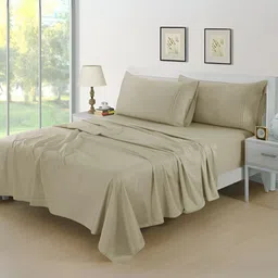 Aurave Khaki 400 TC Fitted King Bedsheet With 2 Pillow Covers-picture-34