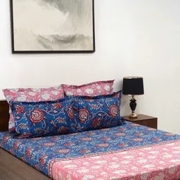 BOMBAY DYEING Peach Coloured Ethnic Printed Cotton 300 TC King Bedsheet & 4 Pillow Cover-picture-37