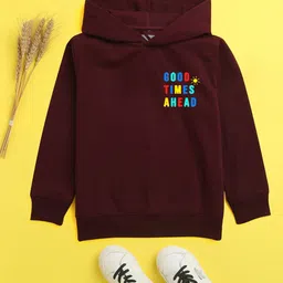 NUSYL Unisex Kids Burgundy Printed Hooded Sweatshirt-picture-38
