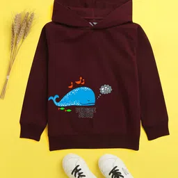 NUSYL Unisex Kids Burgundy Printed Hooded Sweatshirt-picture-39