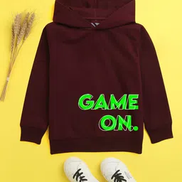 NUSYL Unisex Kids Burgundy Printed Hooded Sweatshirt-picture-22