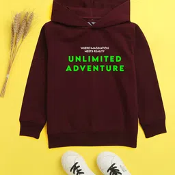 NUSYL Unisex Kids Burgundy Printed Hooded Sweatshirt-picture-31