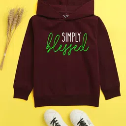 NUSYL Unisex Kids Burgundy Printed Hooded Sweatshirt-picture-14