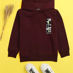 NUSYL Unisex Kids Burgundy Printed Hooded Sweatshirt-picture-21