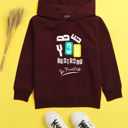 NUSYL Unisex Kids Burgundy Printed Hooded Sweatshirt-picture-35