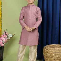 TABARD Boys Geometric Embroidered Band Collar Regular Pure Cotton Kurta With Pyjamas image 4