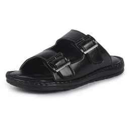 fausto Men's Open Toe Broad Feet Double Adjustable Strap Ethnic Kurta Slip On Sandals|Anti-Skid Sole Slippers|Memory Cushion Insole image 2
