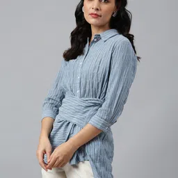 W Striped Cotton Casual Shirt image 4