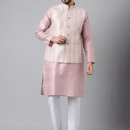 Sangria Mandarin Collar Straight Kurta & Trouser With Nehru Jacket-picture-40