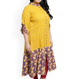 KALINI Plus Size Ethnic Motifs Printed Mandarin Collar Cotton A-Line Kurta image 3