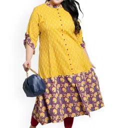 KALINI Plus Size Ethnic Motifs Printed Mandarin Collar Cotton A-Line Kurta image 5