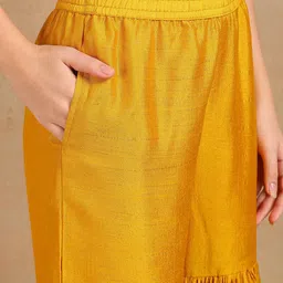 AHIKA Mustard Yellow Ethnic Motifs Embroidered Sequinned Kurta With Sharara & Dupatta image 5