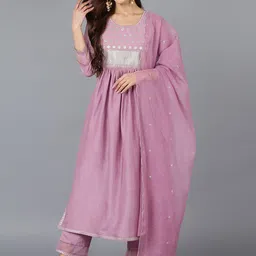 AHIKA Ethnic Motifs Yoke Design Regular Sequinned Kurta With Trousers & Dupatta image 1