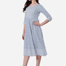 KALINI Ethnic Printed Tie-Up Detail Fit & Flare Ethnic Dress image 3