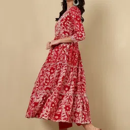 GLAM ROOTS Ethnic Motifs Printed V-Neck Sequinned Cotton Anarkali Kurta image 4