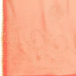 AHIKA Women Peach-Coloured Floral Embroidered Sequinned Pure Cotton Kurta with Trousers & With Dupatta image 4