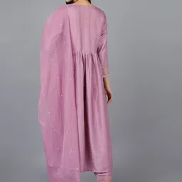 AHIKA Ethnic Motifs Yoke Design Regular Sequinned Kurta With Trousers & Dupatta image 5