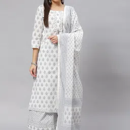 KALINI Ethnic Motif Printed Gotta Patti Pure Cotton Straight Kurta & Palazzos With Dupatta image 1